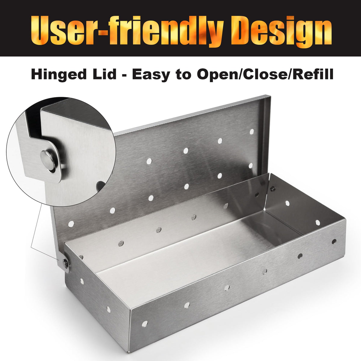 GRILLART flip-top lid enables easy, mess-free chip refills