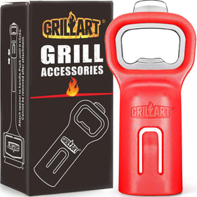 GRILLART grill brush bottle opener extends reach for easy bottle access