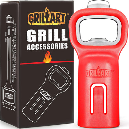 GRILLART grill brush bottle opener extends reach for easy bottle access