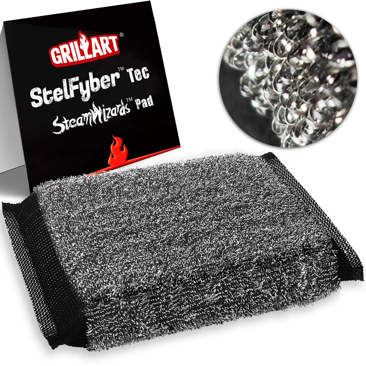 GRILLART SteamWizards replacement pad with nonmetal bristles for safe, easy grill maintenance