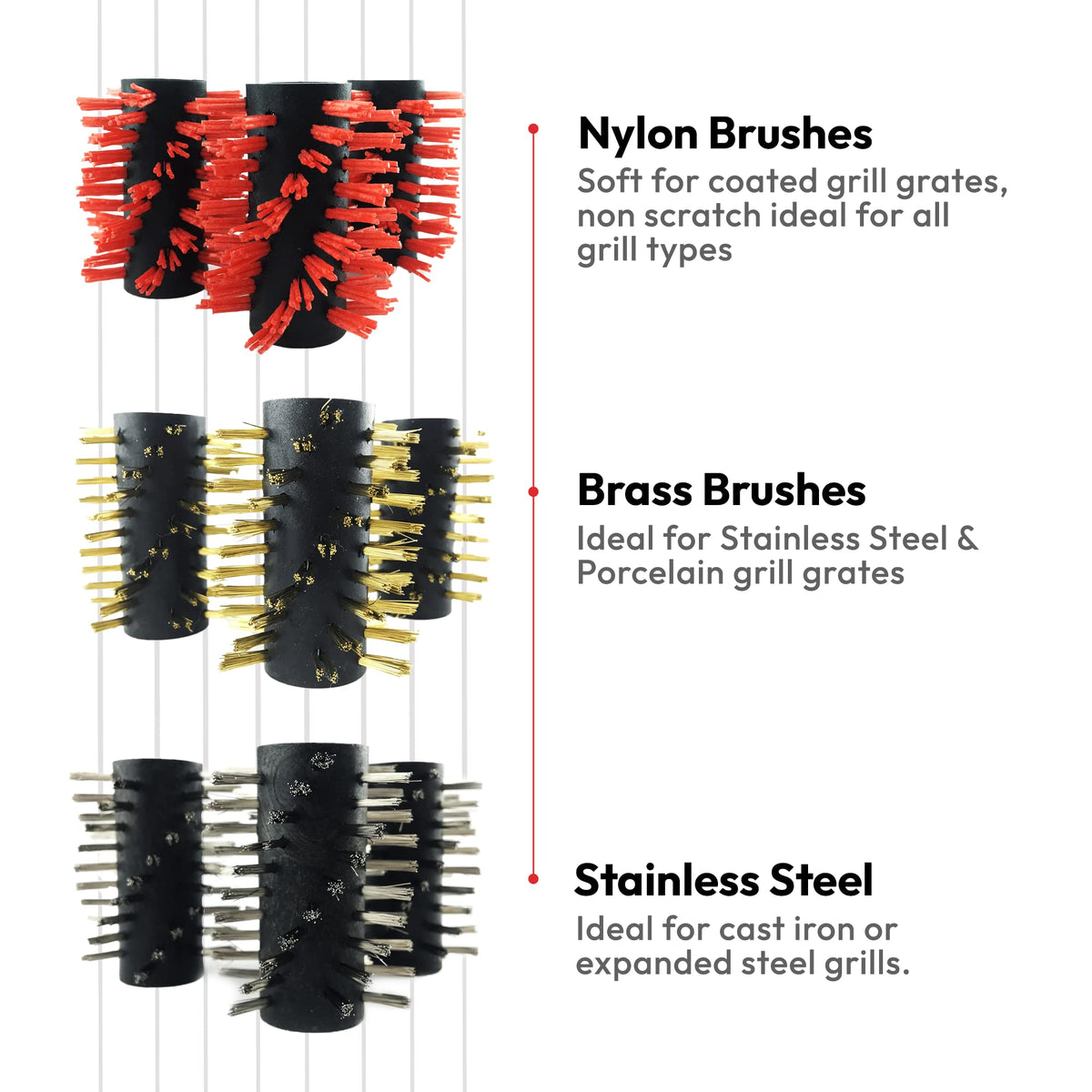 Grillbot stainless steel brush on cast iron grill surface for deep cleaning