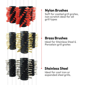 Grillbot stainless steel brush on cast iron grill surface for deep cleaning