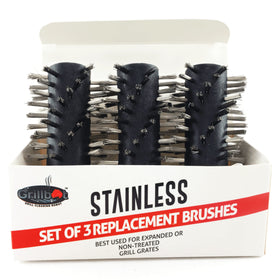 Grillbot replacement stainless steel brushes three-pack for cast iron grills and easy maintenance