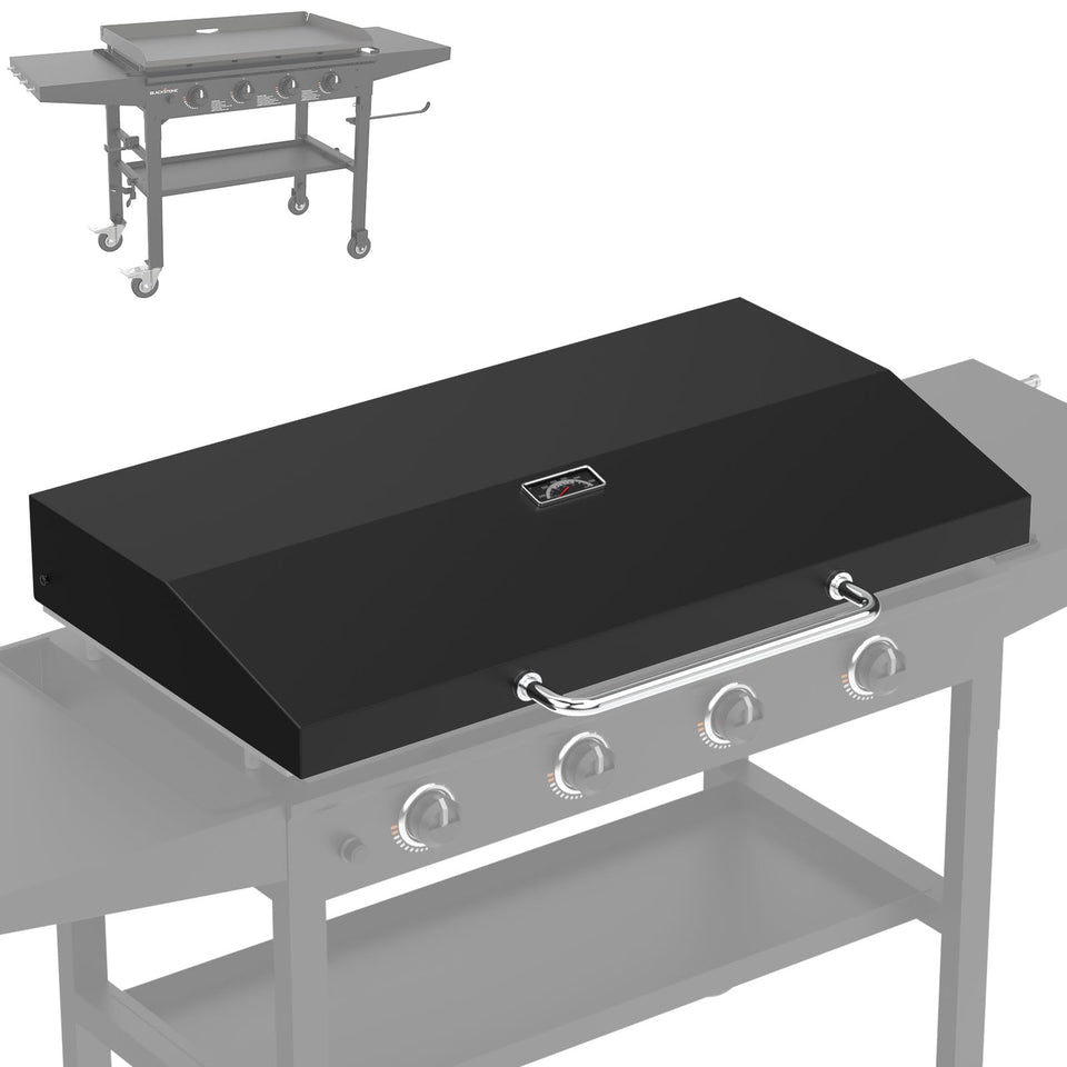 Grilleroy hinged lid on Blackstone 36-inch Omnivore for smooth front-opening access