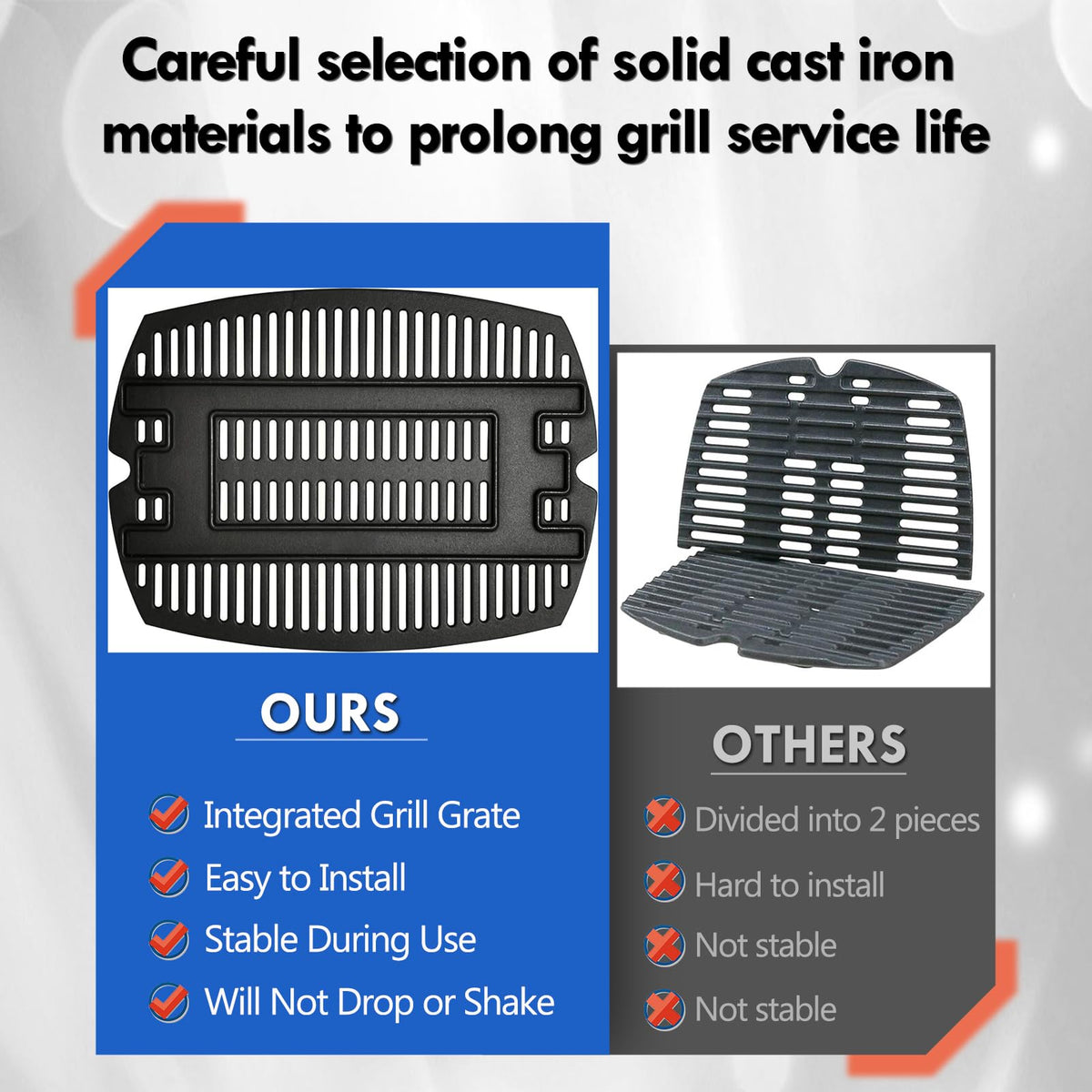 Grillflame Weber q1200 grate cast iron: durable construction and even searing.