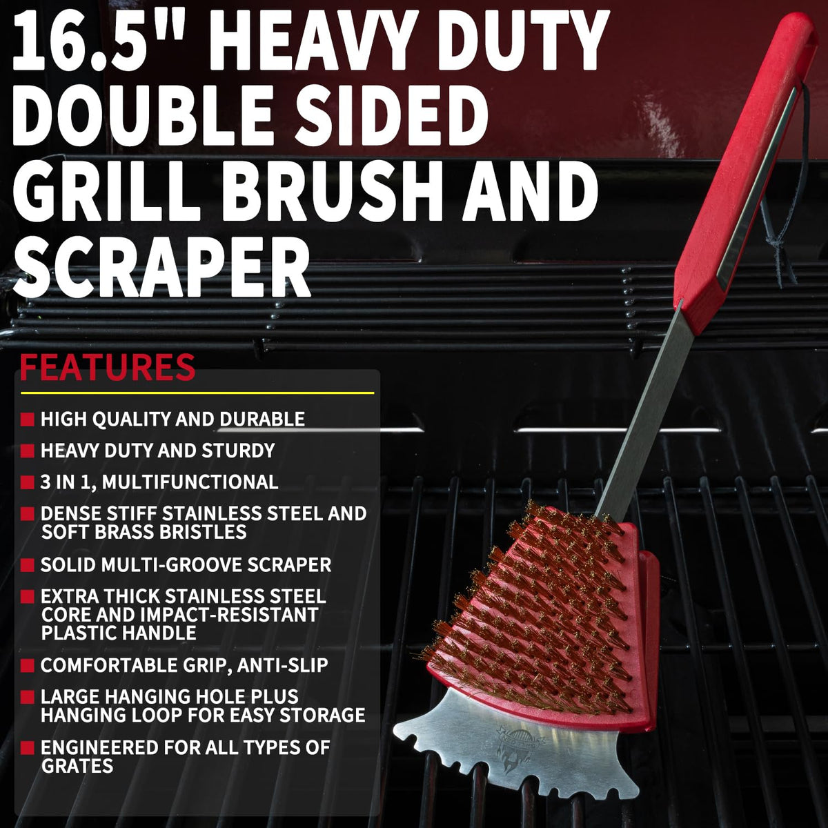 GRILLGEN-16-5-inch leverage handle offers safe, controlled scrubbing from a comfortable distance.