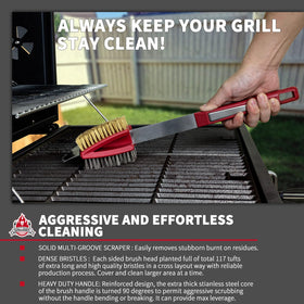 GRILLGEN auxiliary scraper in action lifting thick surface residues for a thorough finish.