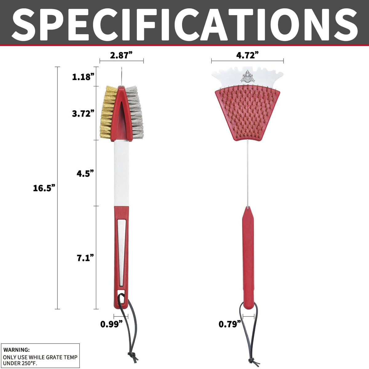 GRILLGEN safe for porcelain, cast iron, and steel grates with non-shedding bristles.