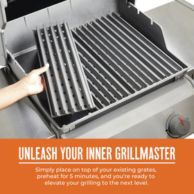 GrillGrate flat-top side used as a griddle for added cooking options.