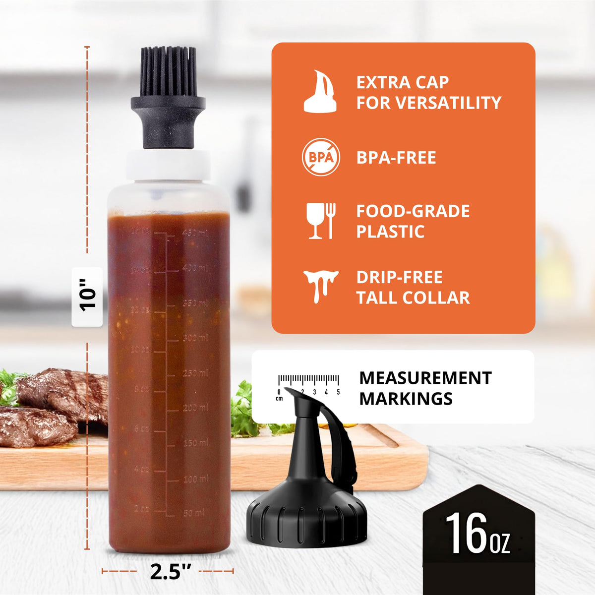 GRiLLiT 16 oz basting bottle side view showing precise sauce control.
