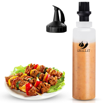 GRiLLiT silicone basting brush on top for easy sauce application during grilling.