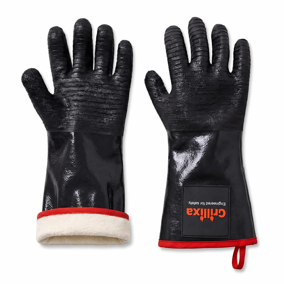 Grillixa 932F gloves provide heat-resistant forearm protection during high-heat grilling.