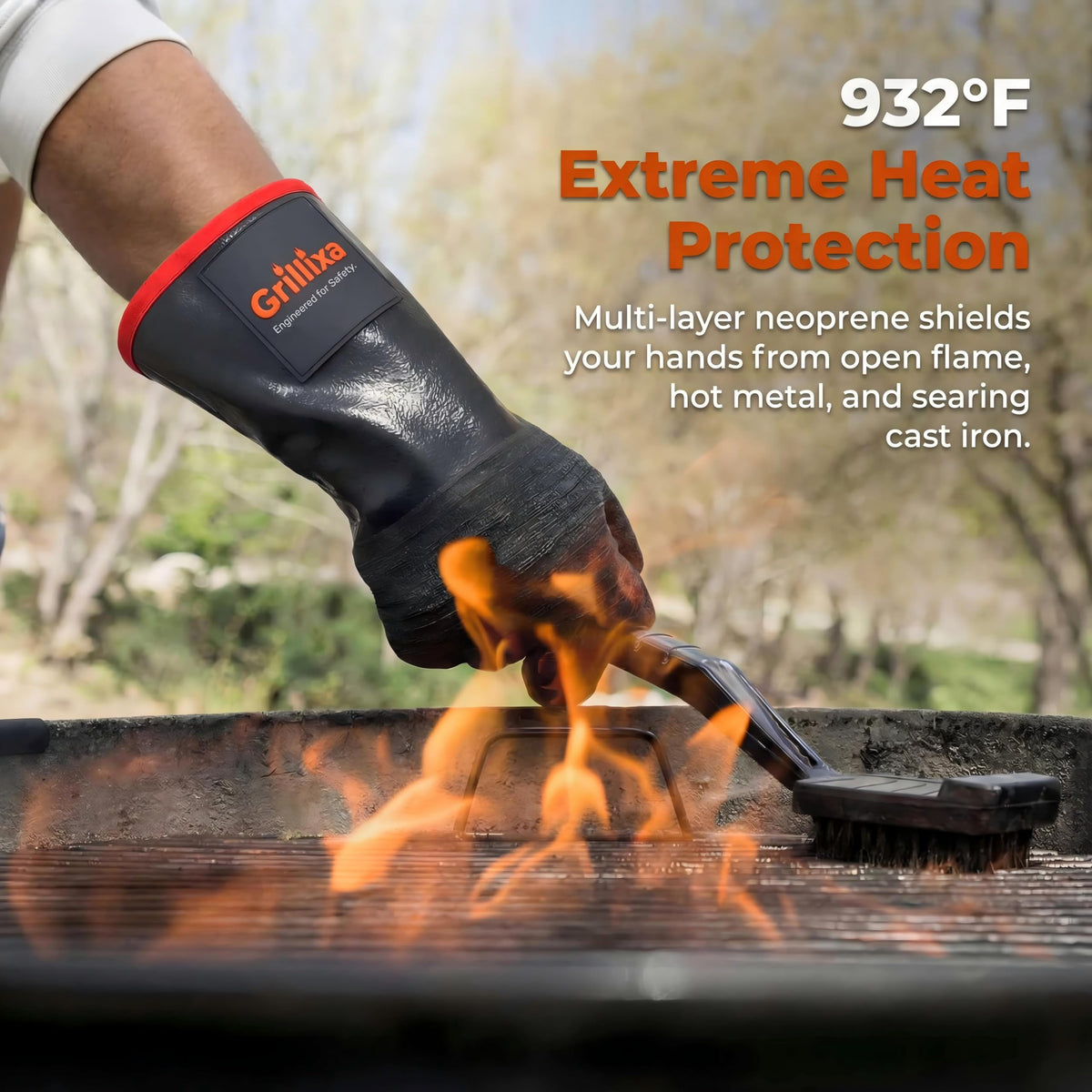 Grillixa 932F gloves feature non-slip grip on slippery grills and tools.