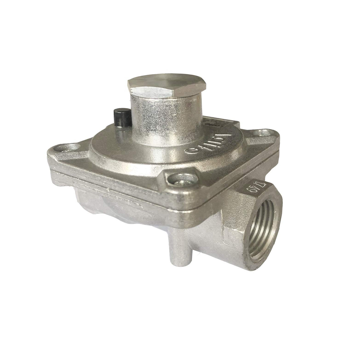 GRILLJOB regulator front view with half-inch NPT connection showing stable gas flow