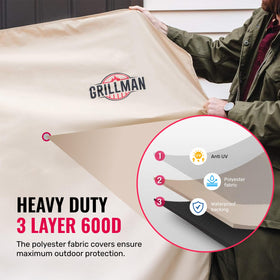 Grillman 58-Inch grill cover – tan weather-ready finish blends with patios.