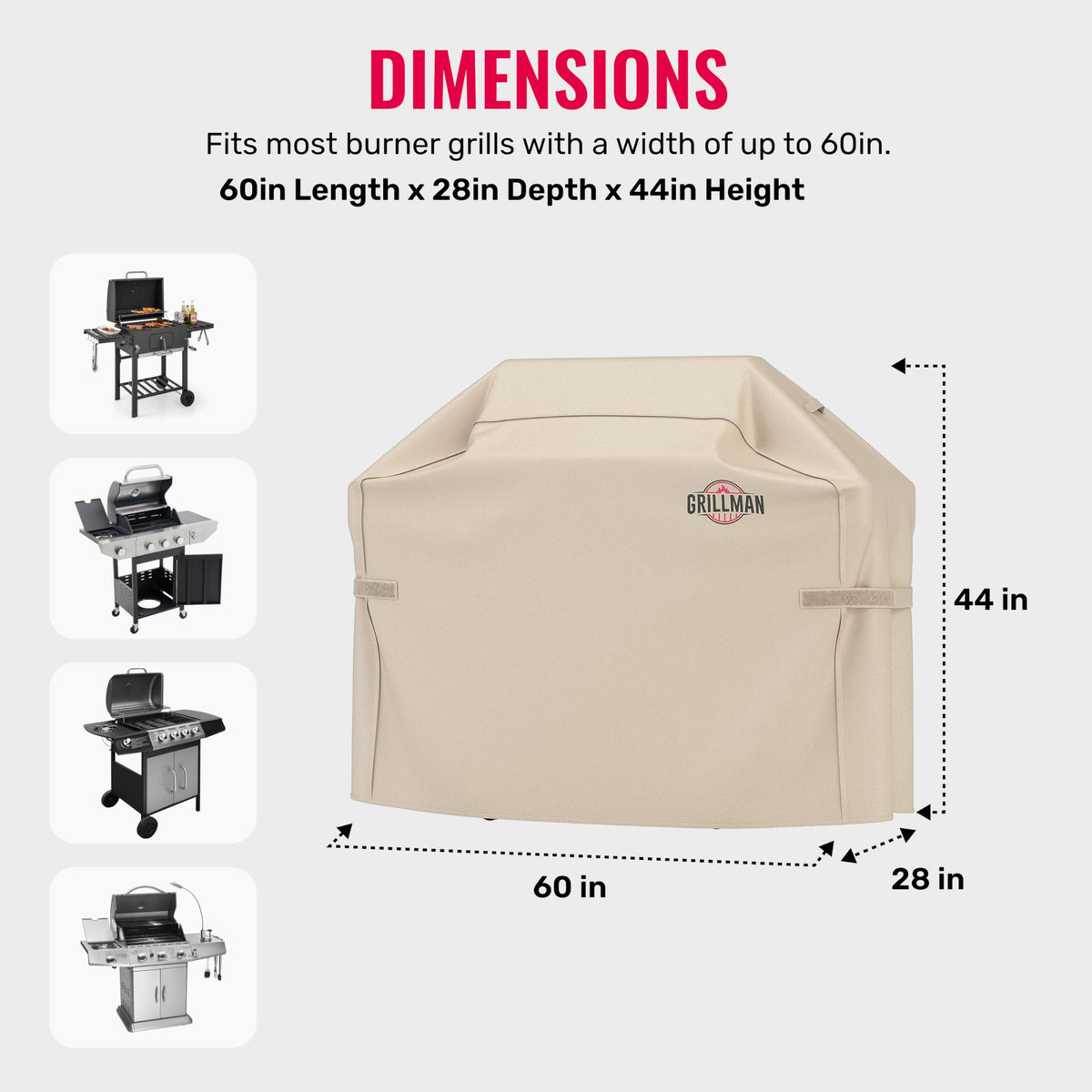 Grillman grill cover sixty-inch-fit provides snug protection for popular grills.