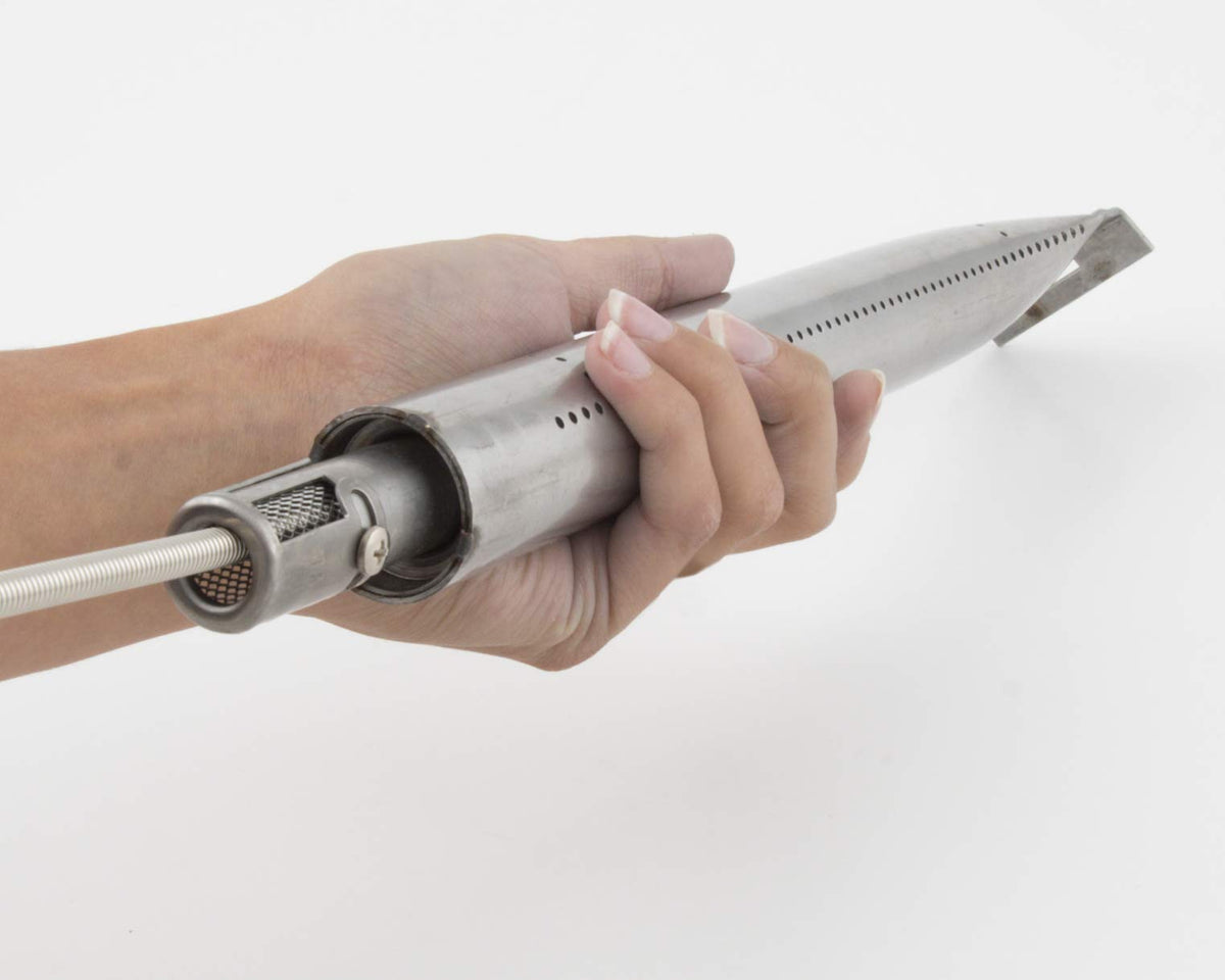 GrillPro maintenance brush with narrow head cleans corners of cookbox and ignition parts.