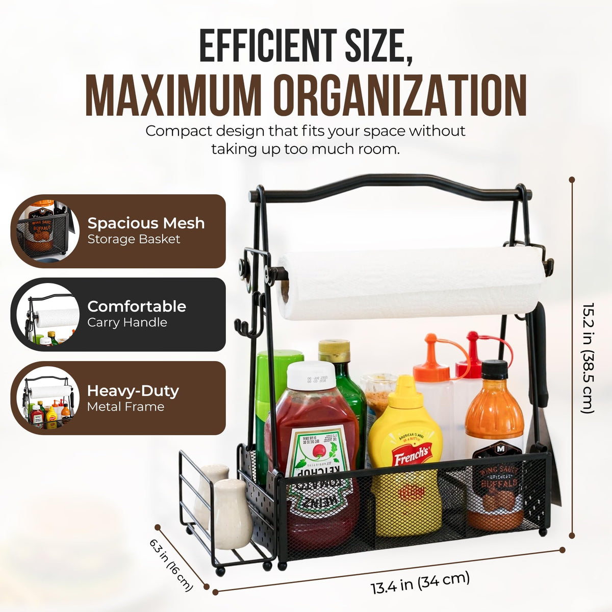 GrillSavvy BBQ accessories organizer keeping tools neatly arranged for quick use.