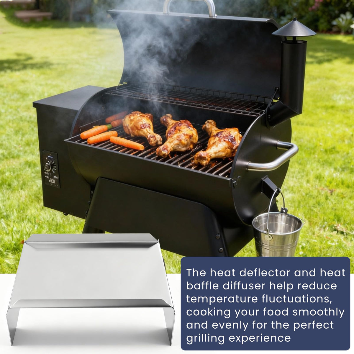 Grilltonic heat deflector with precise 13x11x4 inch dimensions.
