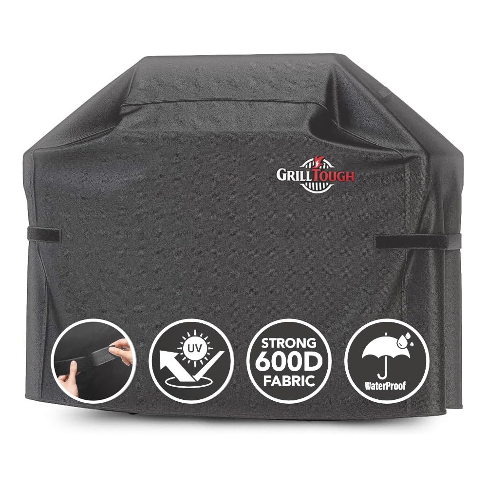 GrillTough 72-inch cover with full coverage protects outdoor grills from rain and sun.