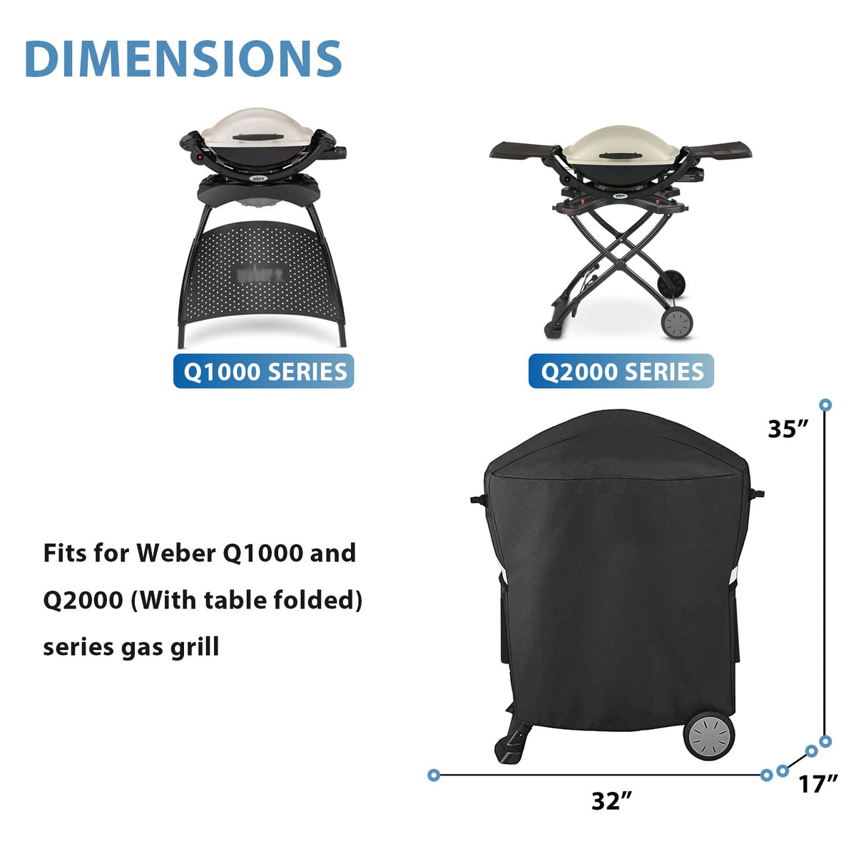 GRISUN 600D cloth grill cover for Weber Q delivers durable waterproof protection.