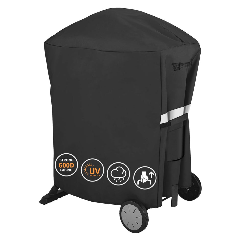 GRISUN 7113 grill cover over Weber Q series provides weather protection and a snug fit.