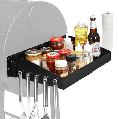 GRISUN adjustable folding side shelf beside Pit Boss 540 for easy spice access.