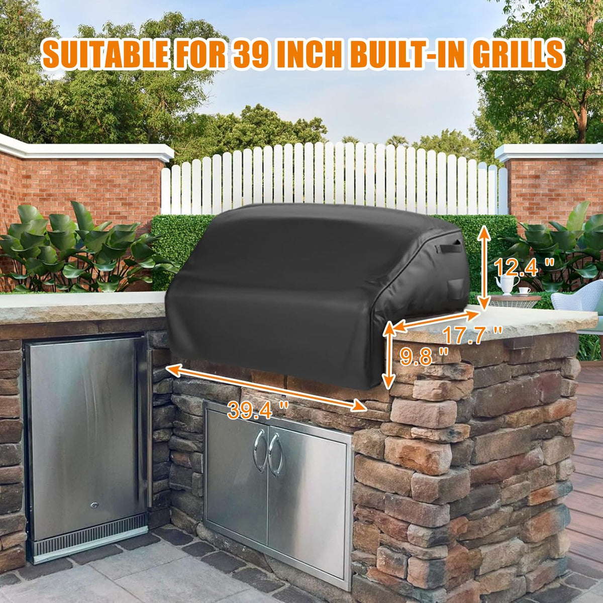 Grisun built-in Bull Lonestar 39-inch cover keeps grill dry and clean.