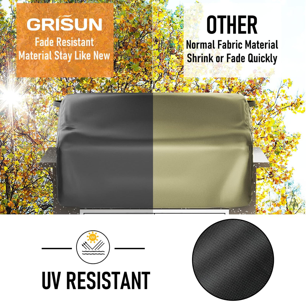 Grisun durable outdoor cover guards against dust and wind.