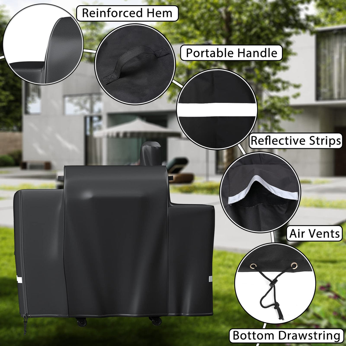 GRISUN grill cover anti-tear-fade-3-layer stitching resists sun and wear.