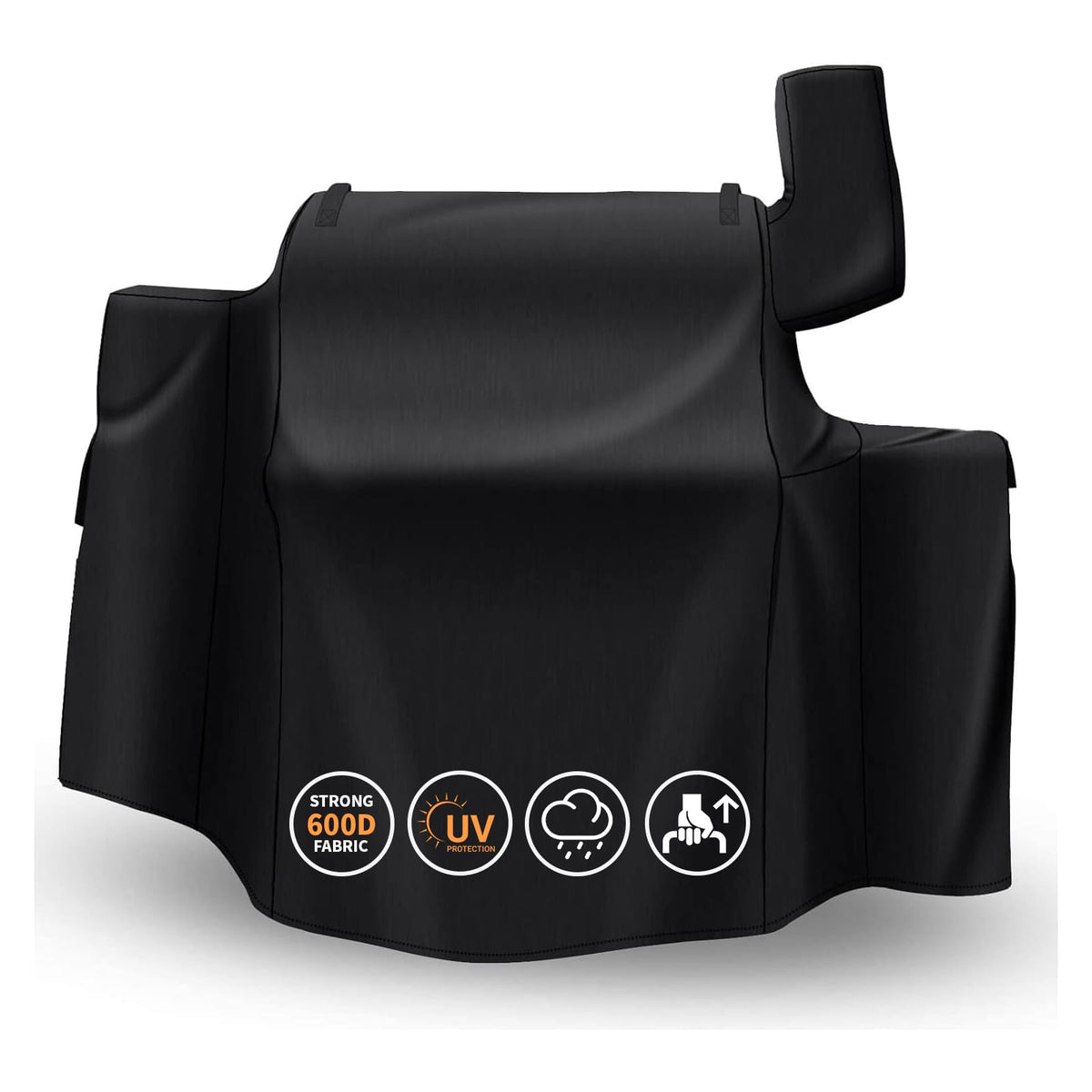 GRISUN Daniel Boone Prime WiFi grill cover shields the grill from sun and rain.