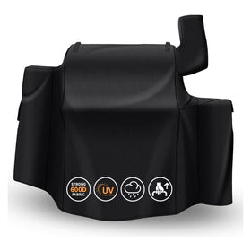 GRISUN Daniel Boone Prime WiFi grill cover shields the grill from sun and rain.