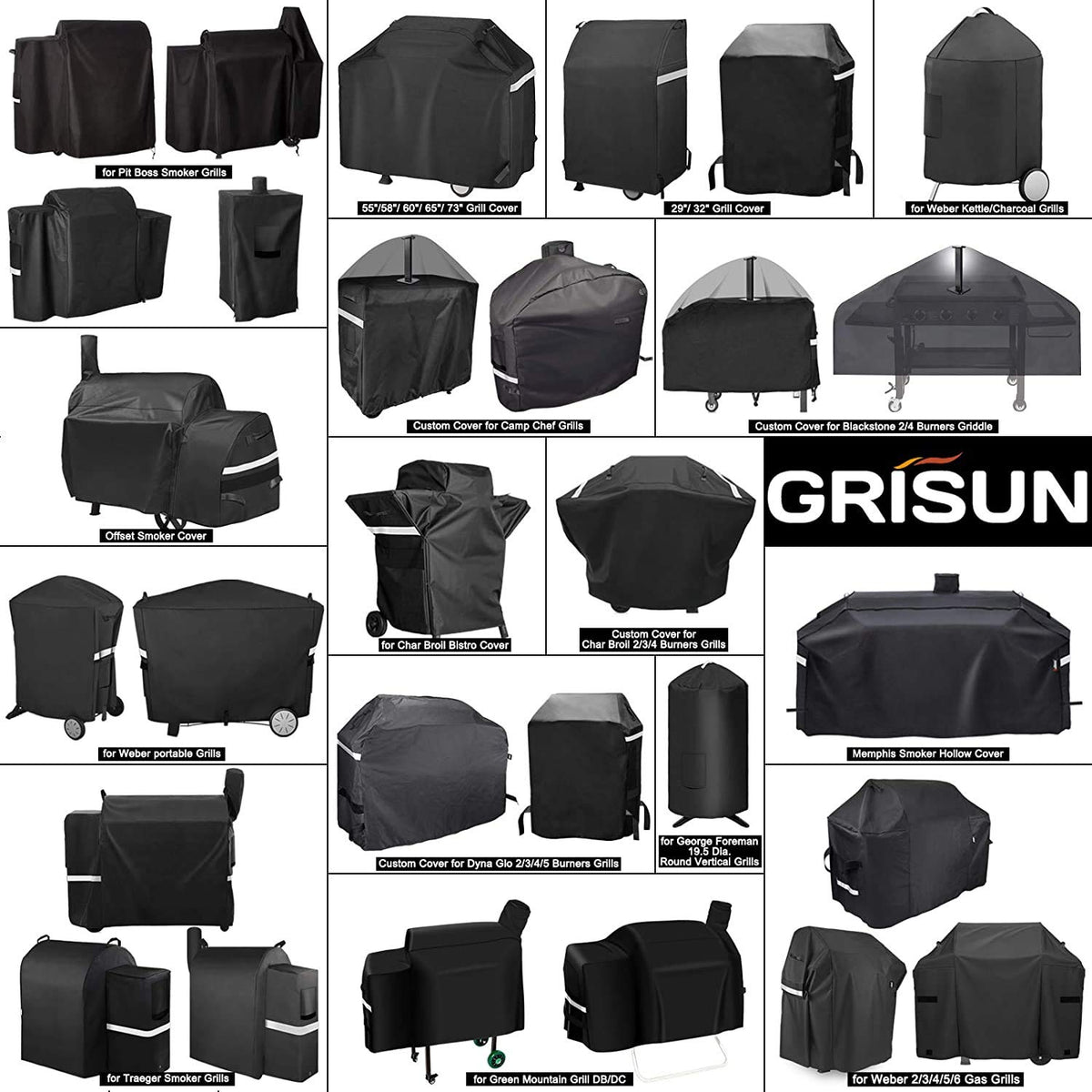 Grisun grill cover fits multiple offset smokers beyond Oklahoma Joe's Highland.