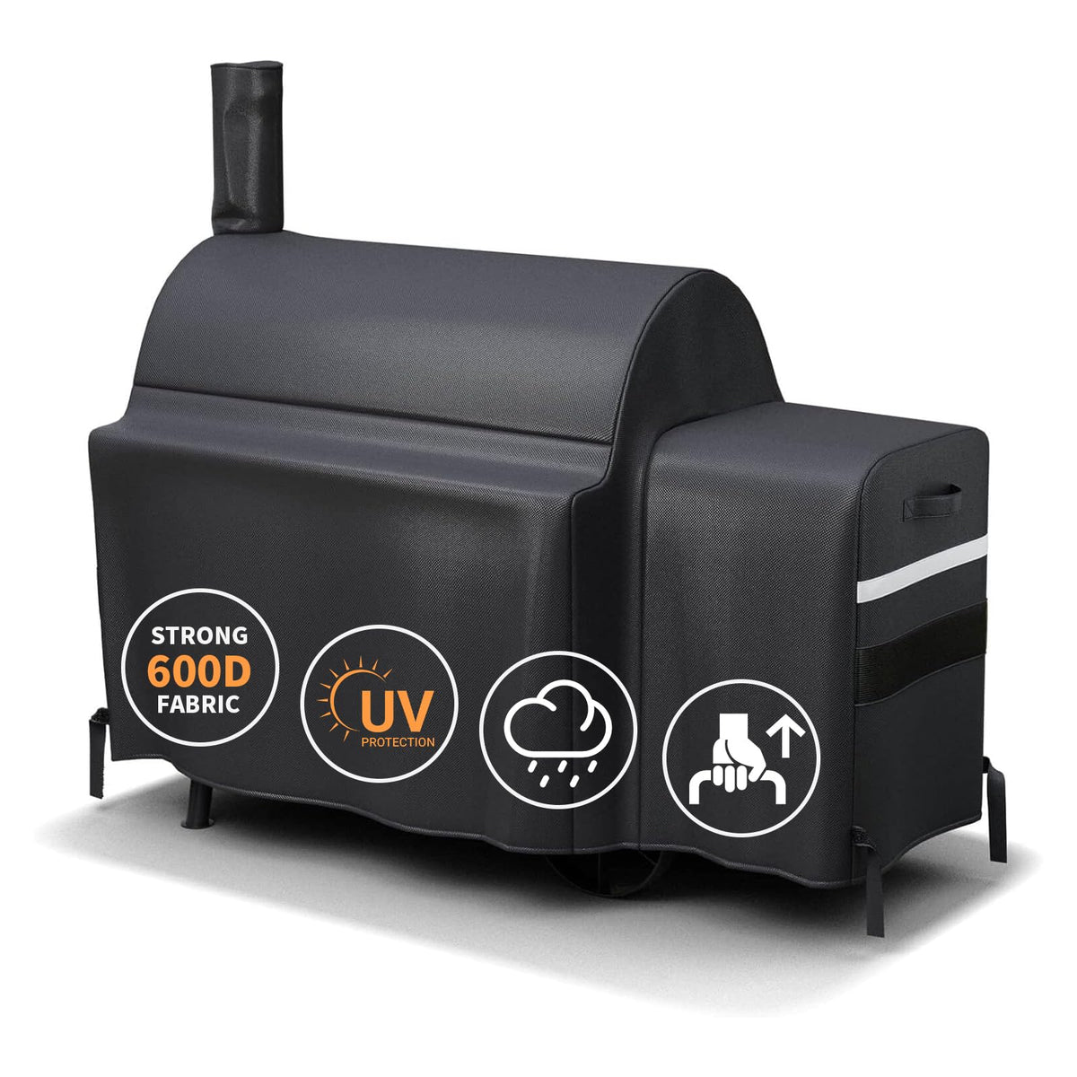Grisun grill cover for Oklahoma Joe's Highland smoker with a snug fit protects from rain and sun.