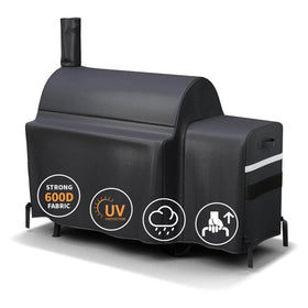 Grisun grill cover on Oklahoma Joe's Longhorn Offset Smoker protects during outdoor use