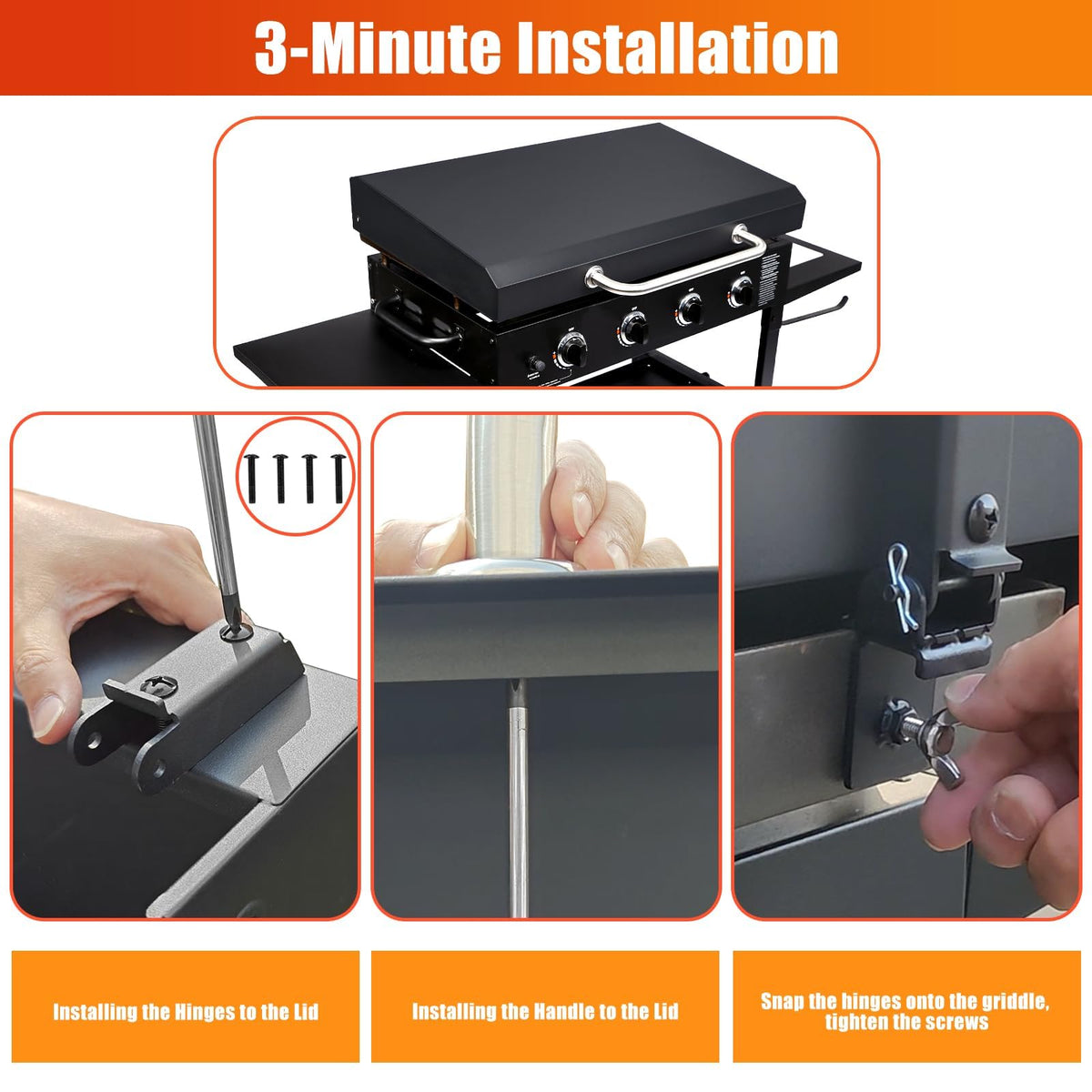GRISUN heat-resistant black powder-coat finish on lid withstands high heat.
