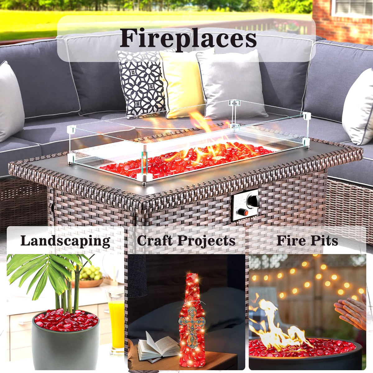 GRISUN eco-friendly fire glass replaces wood with cleaner ambiance.