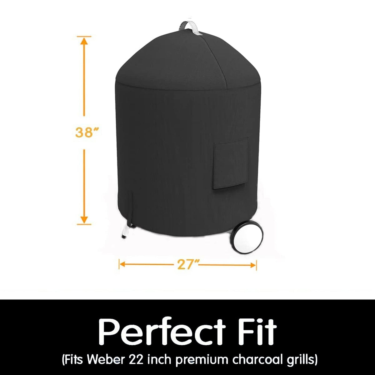 Grisun kettle cover, side view, fits tightly to prevent wind displacement.