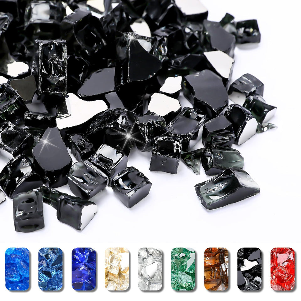 GRISUN Onyx Black Fire Glass close-up glow enhances flames and ambiance