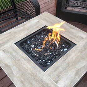 GRISUN Onyx Black Fire Glass fire table display adds modern elegance