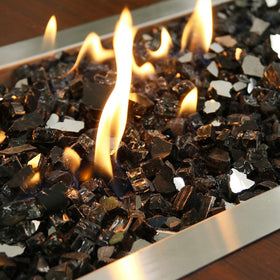 GRISUN Onyx Black Fire Glass reflected sparks brighten flames