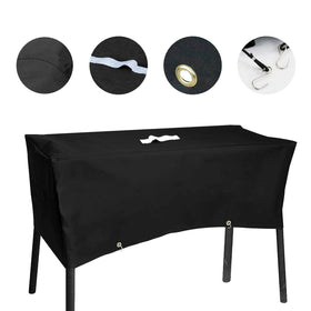 Grisun stove cover showing 34x16x16-inch dimensions protecting a Camp Chef stove.