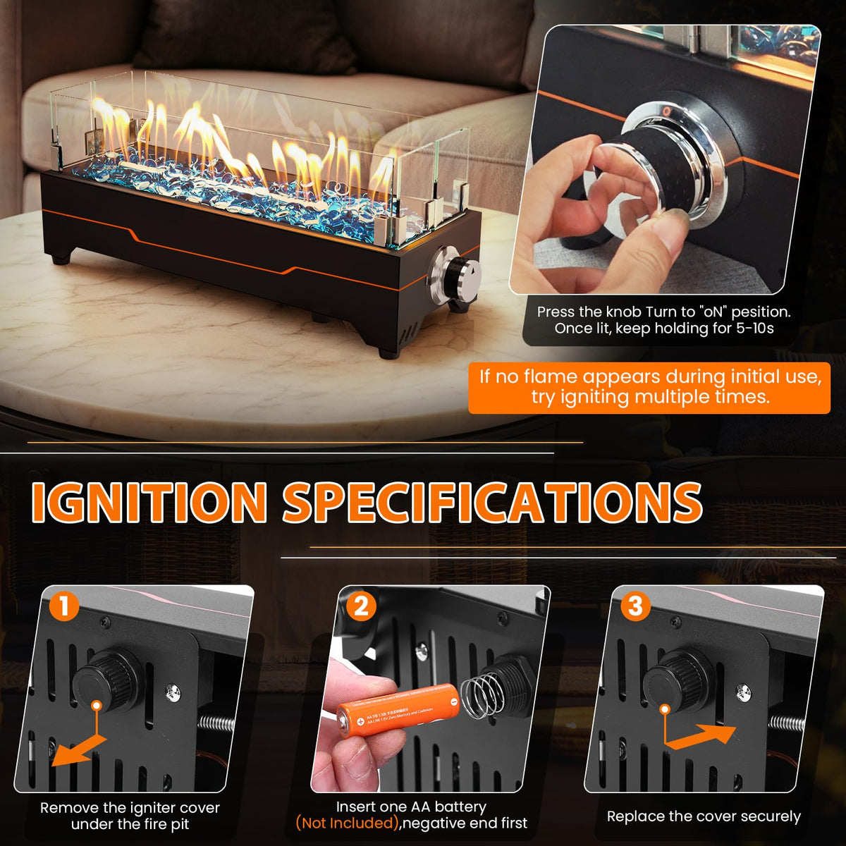 GRISUN piezo ignition system for quick, easy lighting.