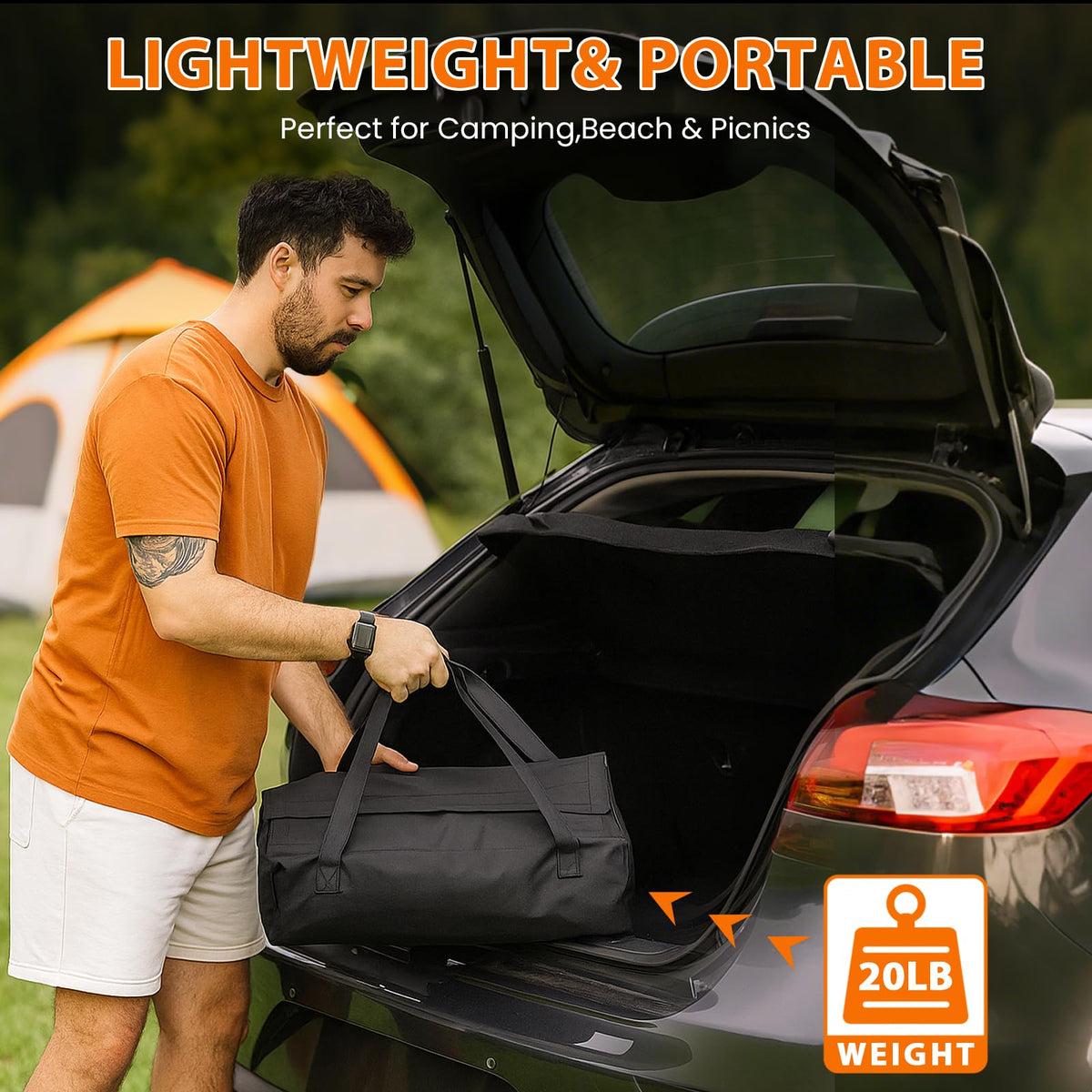 GRISUN portable fire pit with carry bag for camping and outdoor trips.