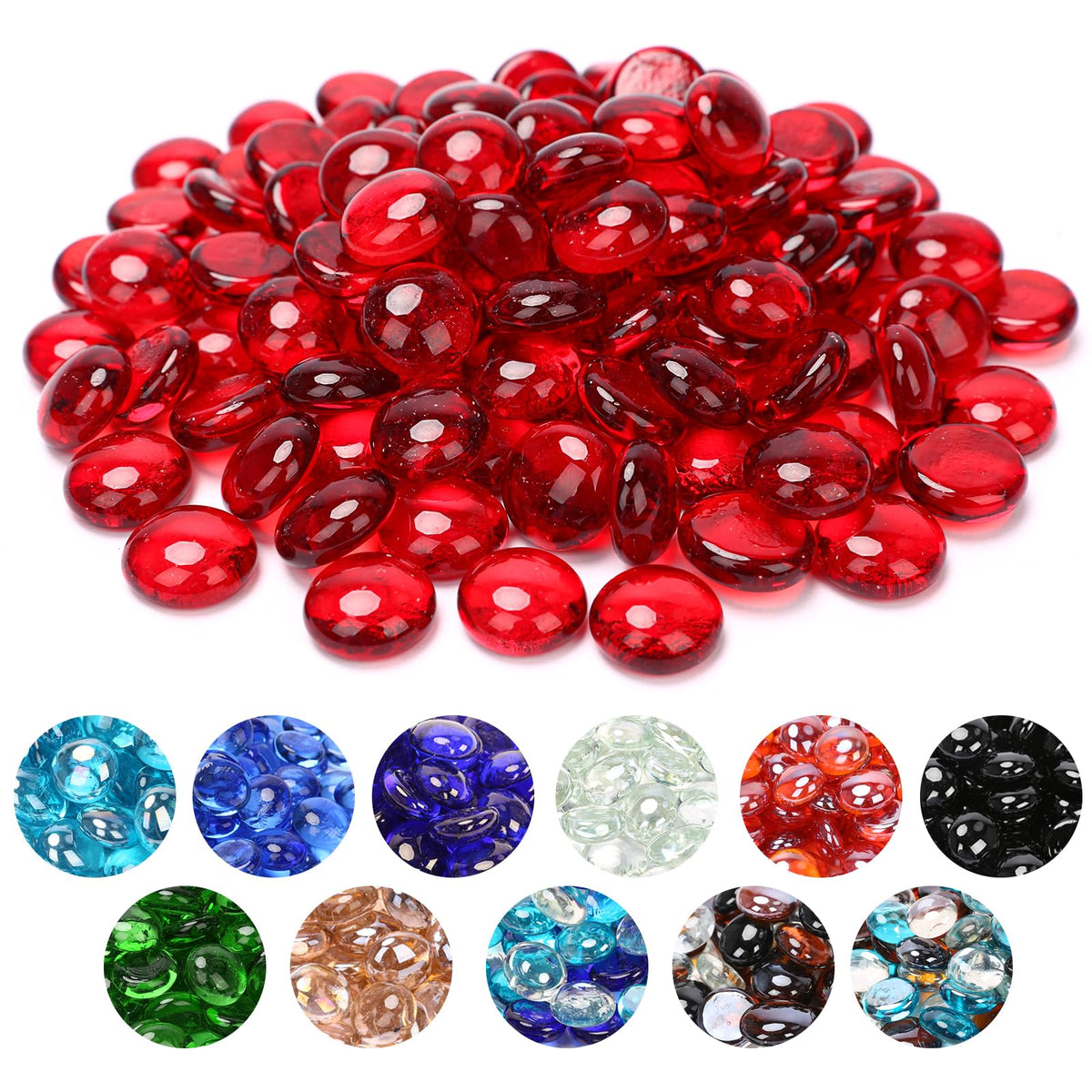 GRISUN red luster fire pit glass rounds glow for indoor and outdoor fireplaces, enhancing cozy evenings.