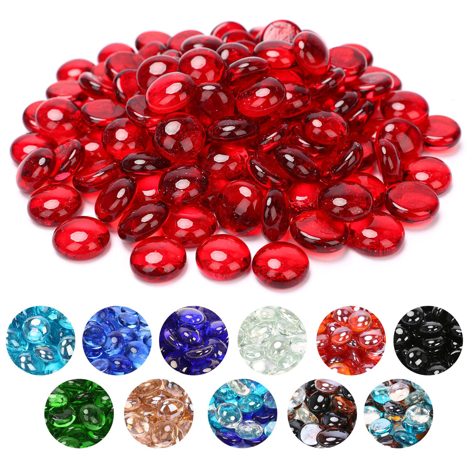 GRISUN red luster fire pit glass rounds glow for indoor and outdoor fireplaces, enhancing cozy evenings.