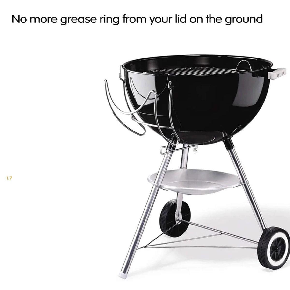 Stainless steel GRISUN lid holder resists rust during grilling.