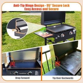 GRISUN Shielding lid protects griddle from rain and dust between cooks.
