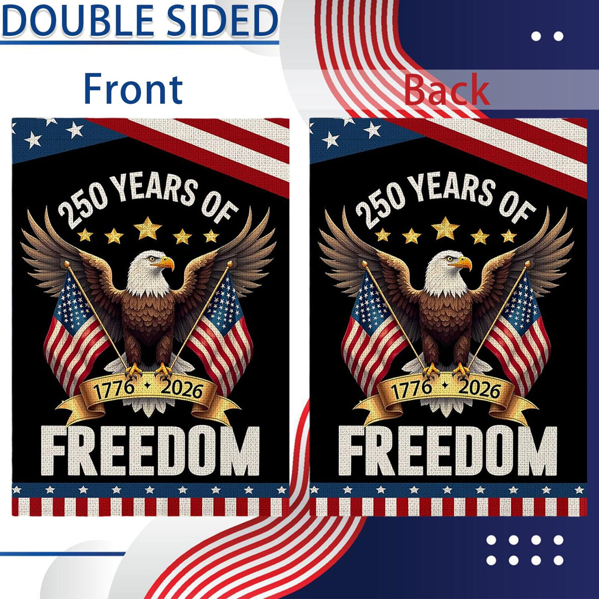 Gritose double-sided Independence Day flag, clearly visible from both sides.