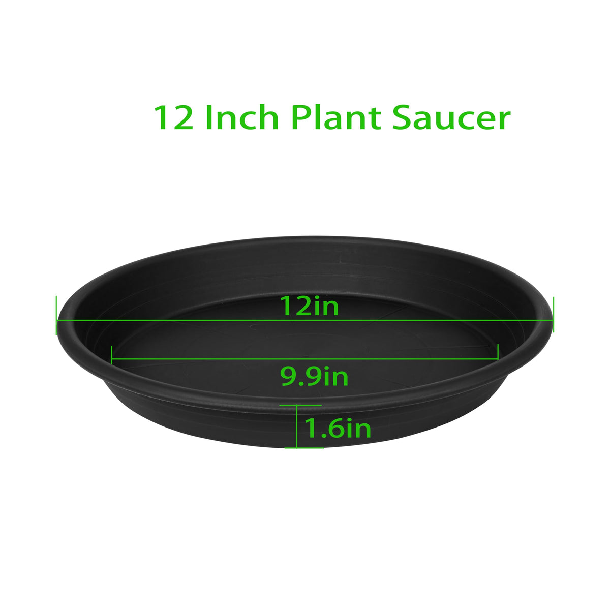 Grjoprt 12-inch plant saucer side view shows sturdy heavy-duty plastic.